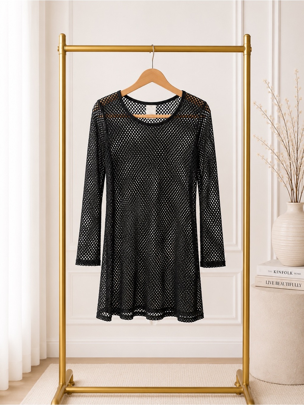 🔴 Black Mesh Long Suimsuit cover up